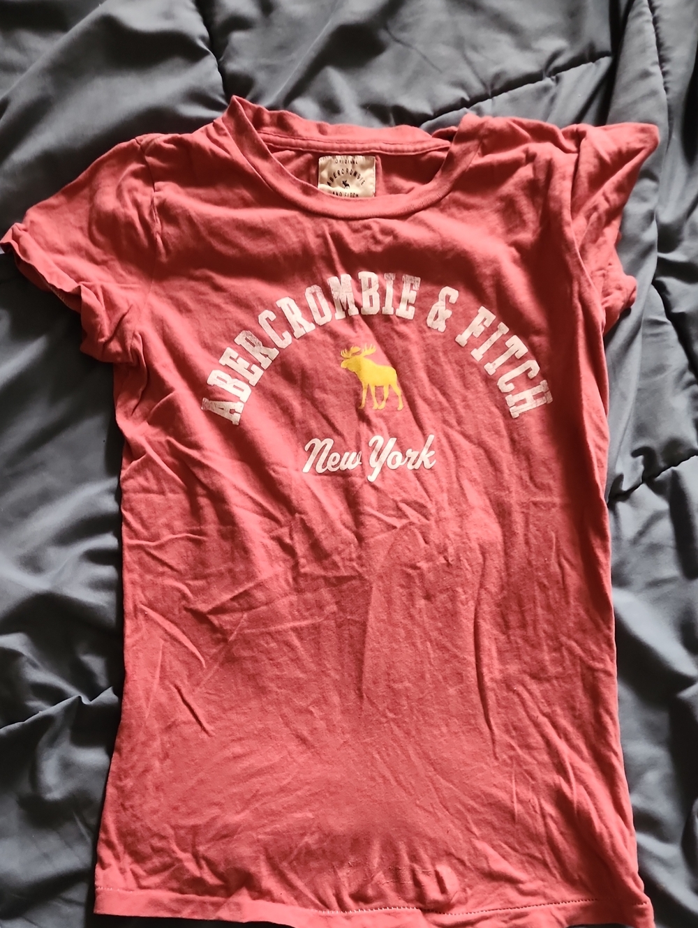 Y2k Abercrombie & Fitch Coral-Red Logo Short Sleeve Tee